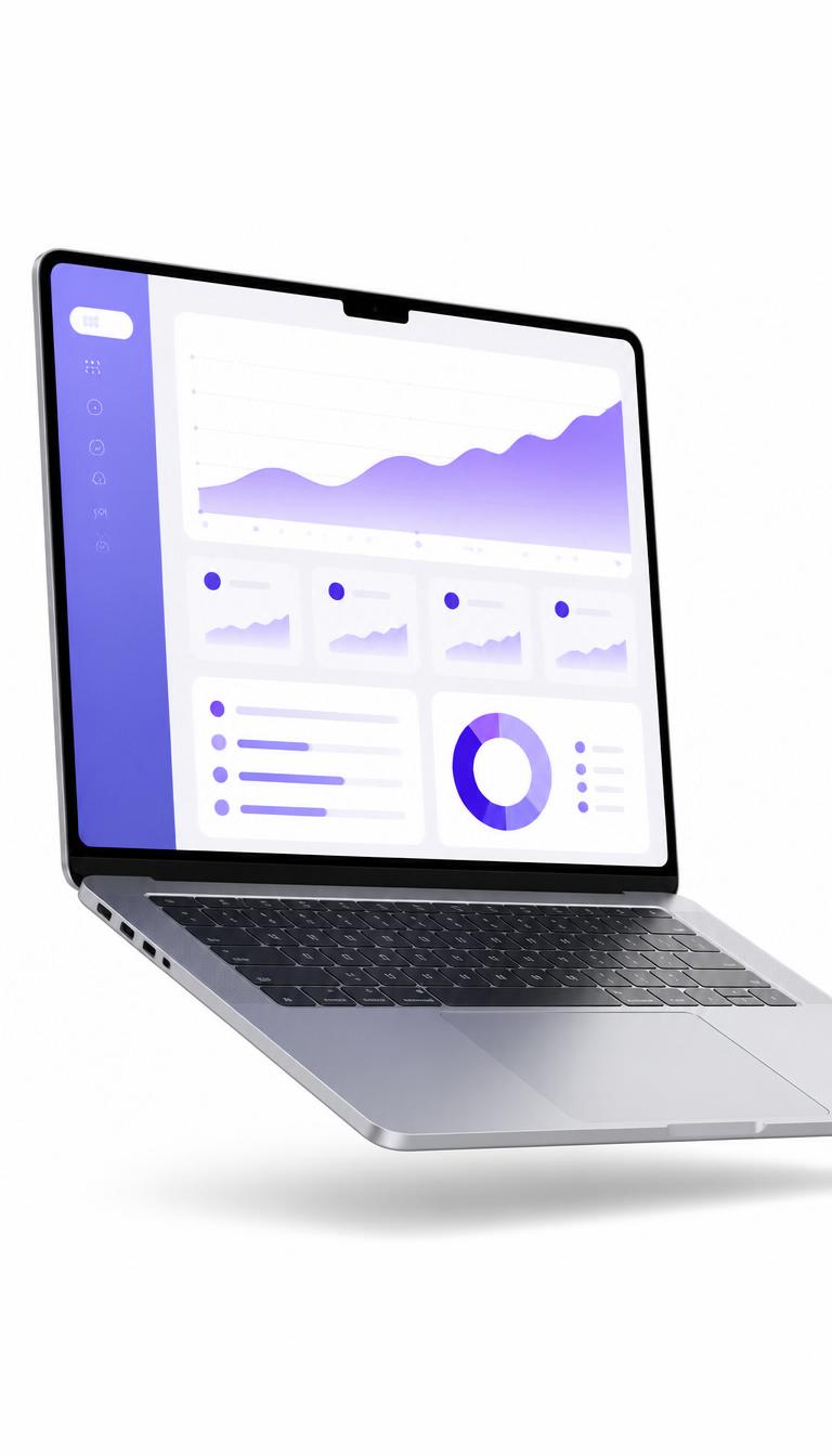 Laptop-Mockup mit Vermieter-Dashboard und Umsatz-Charts