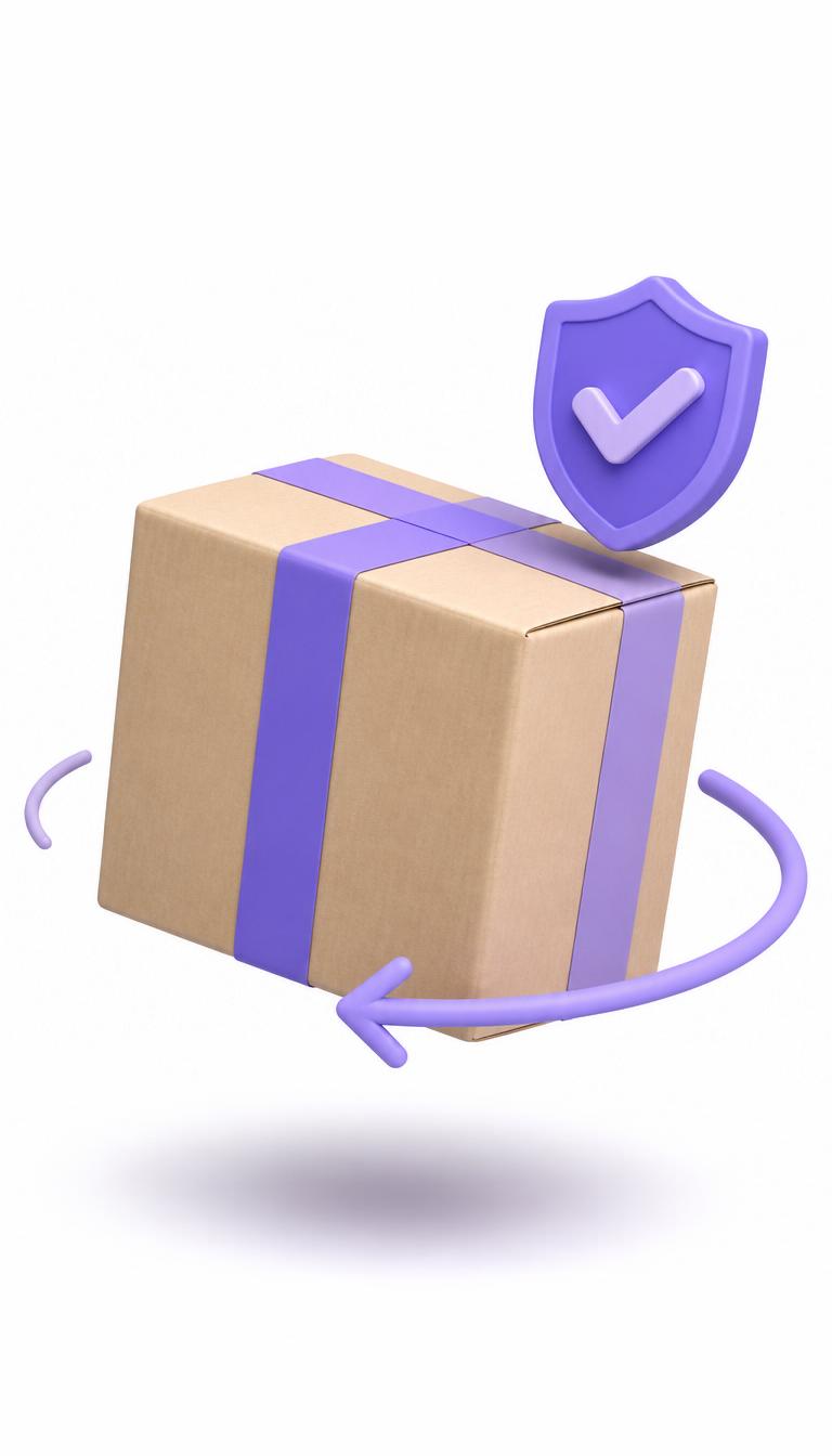 Verpacktes Paket mit violetter Schleife als Symbol für Versand und Rücksendung